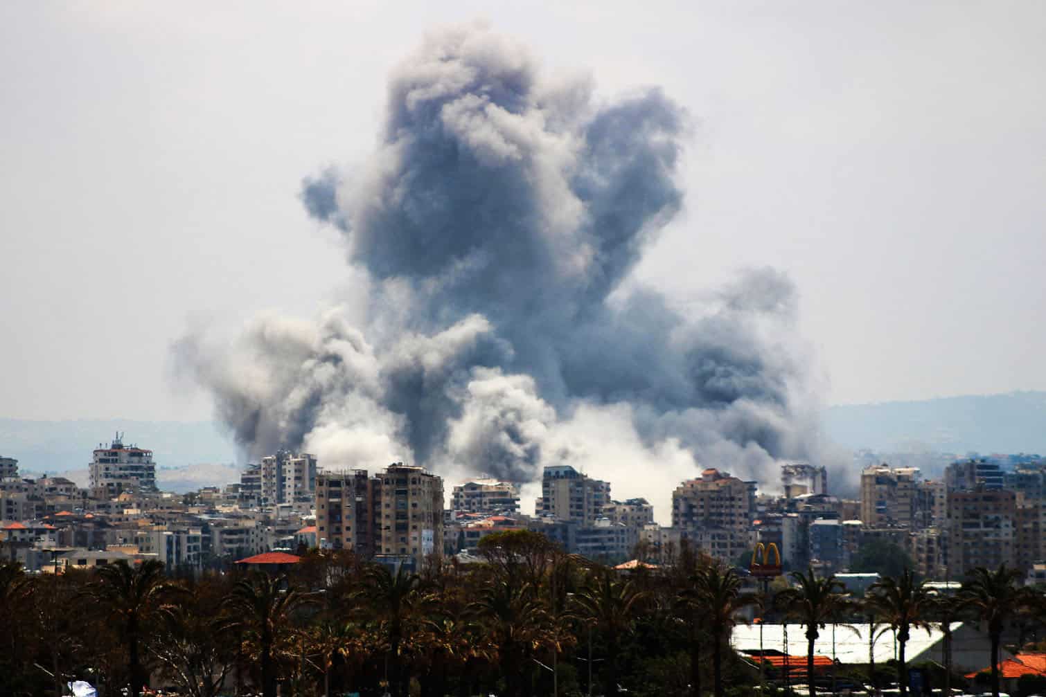 A plume of smoke rises following an Israeli airstrike
