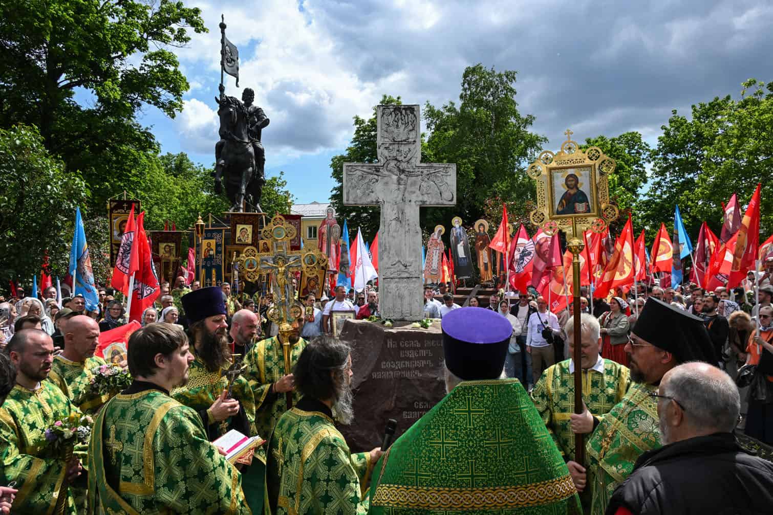 Orthodox believers attend a festive prayer service