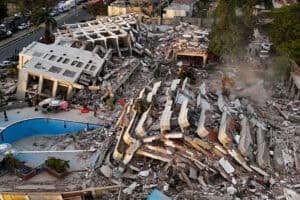 buildings destroyed following twin earthquakes in Caraballeda