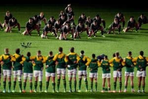 Springboks and All Blacks players haka