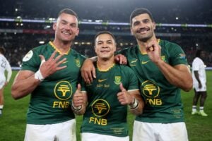 Jesse Kriel, Cheslin Kolbe and Damian de Allende