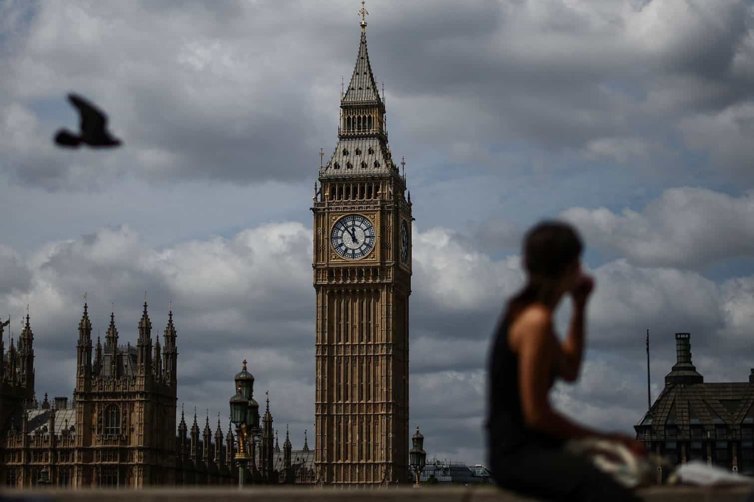 A woman sits out on the south side of the River Thames