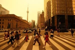 People walk in downtown Toronto