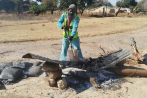 Blyvoor residents use various ways to fix the many potholes in the town's streets.