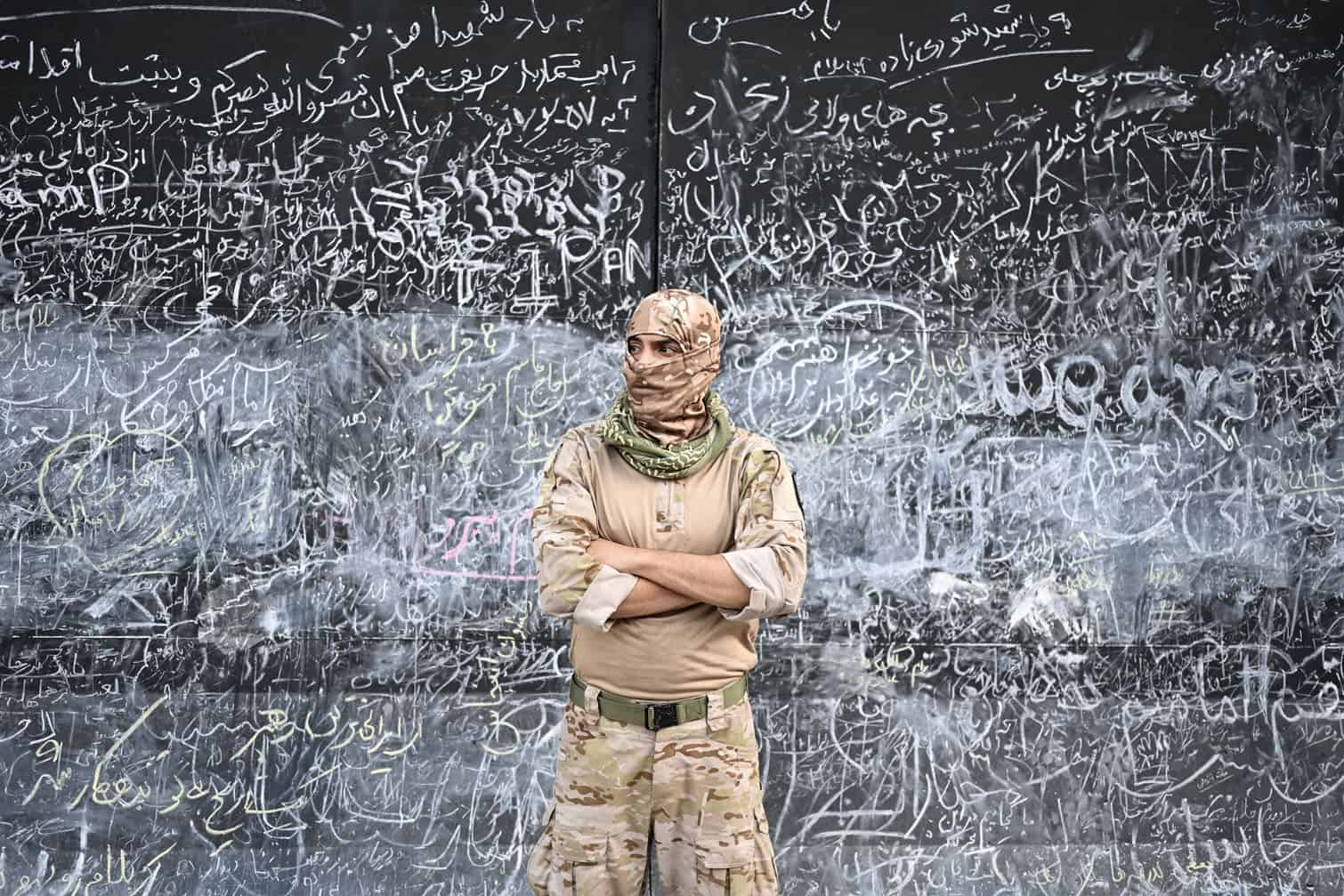 A member of the security forces stands guard