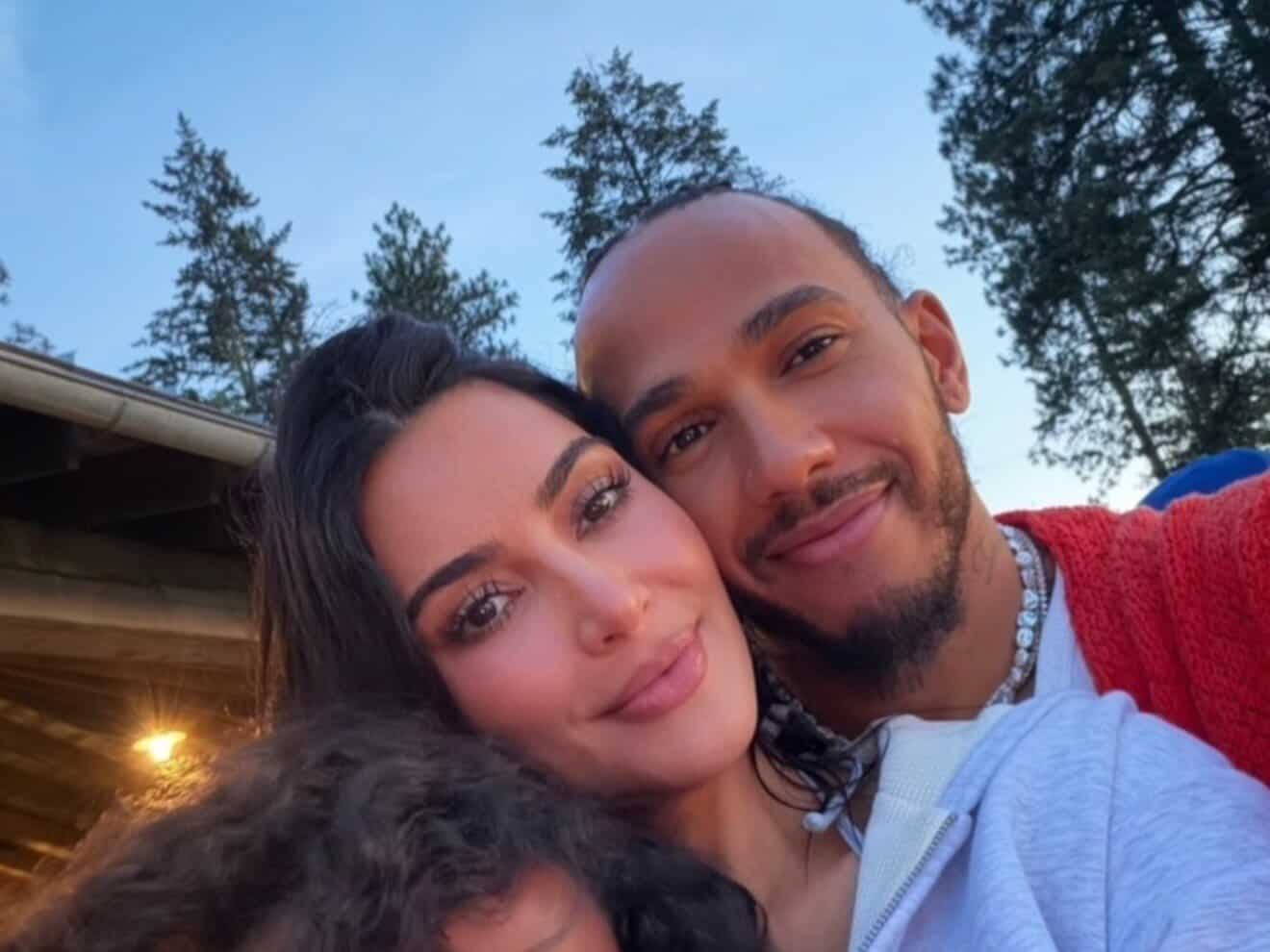 Kim Kardashian shares family lakeside holiday with Lewis Hamilton, her children