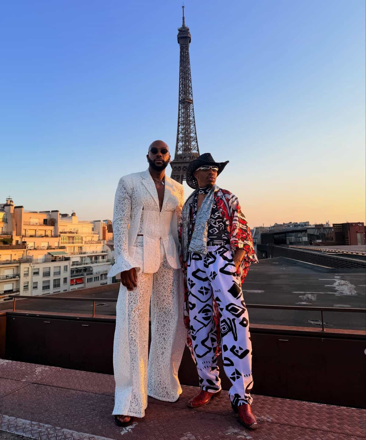 Imprint ZA designer Mzukisi Mbane (right) poses alongside Rich Mnisi during a recent visit to Paris. Picture: Instagram, @mzukisimbane