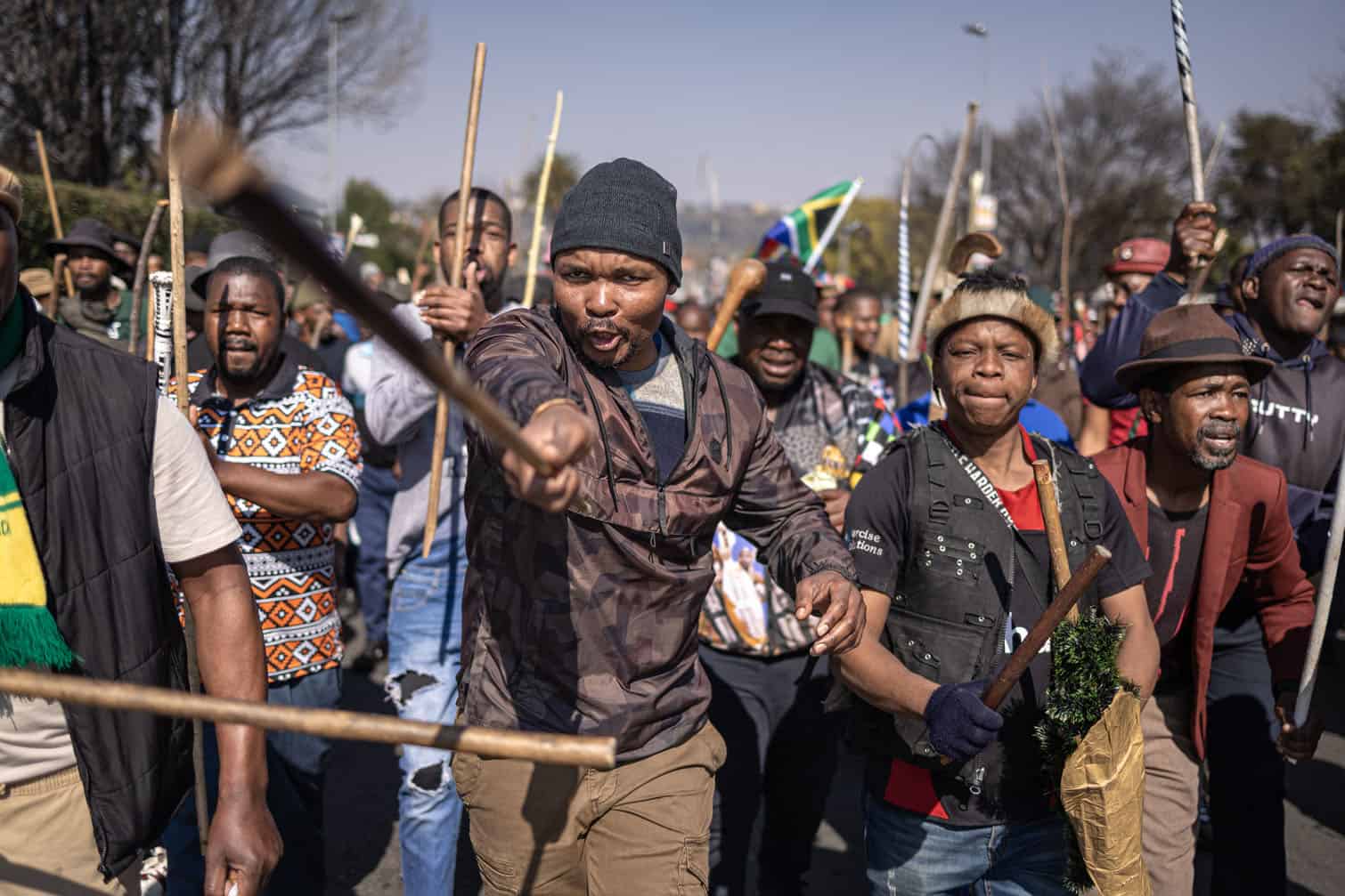 Protesters march during an anti-migration demonstration