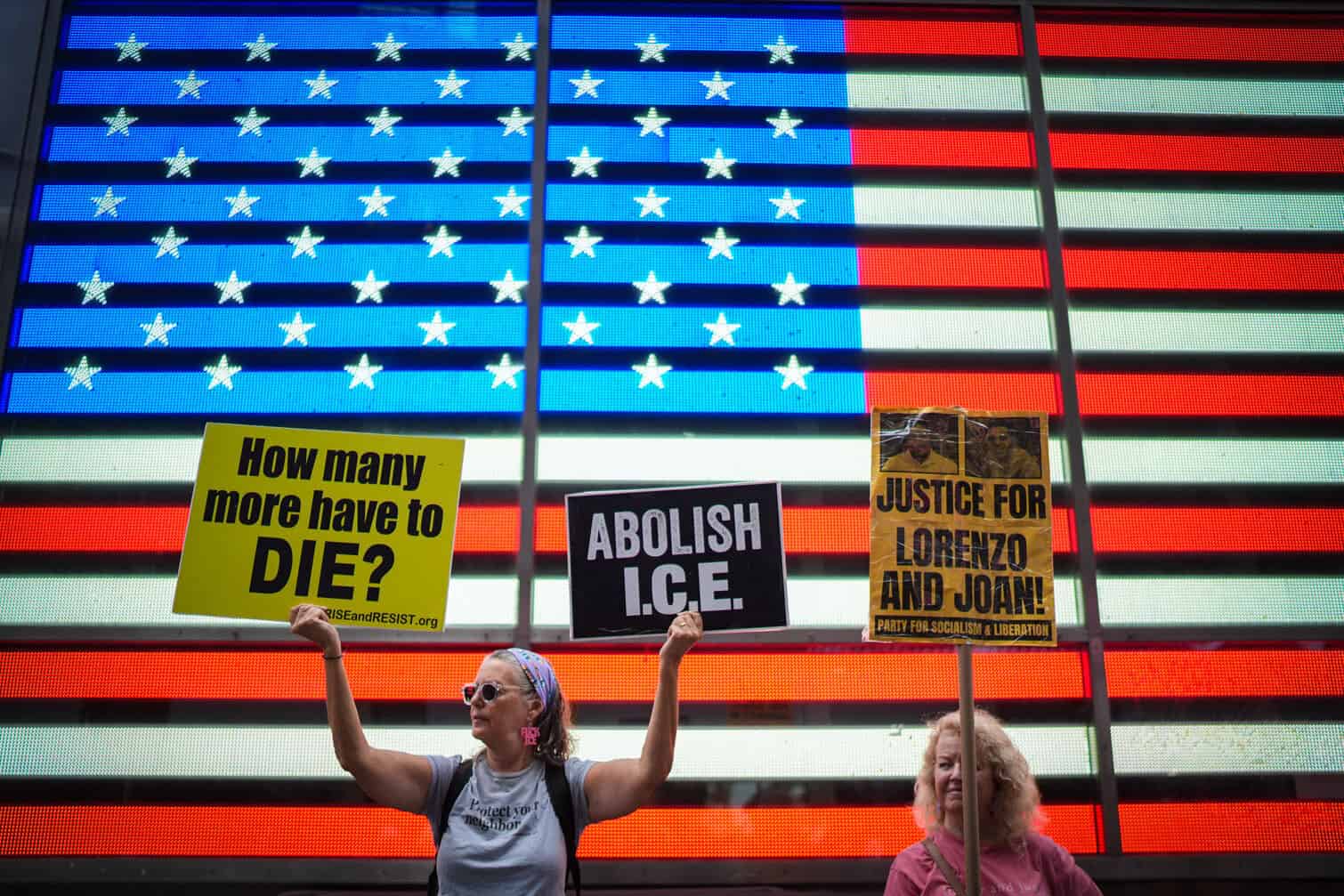People participate in a protest against US Immigration