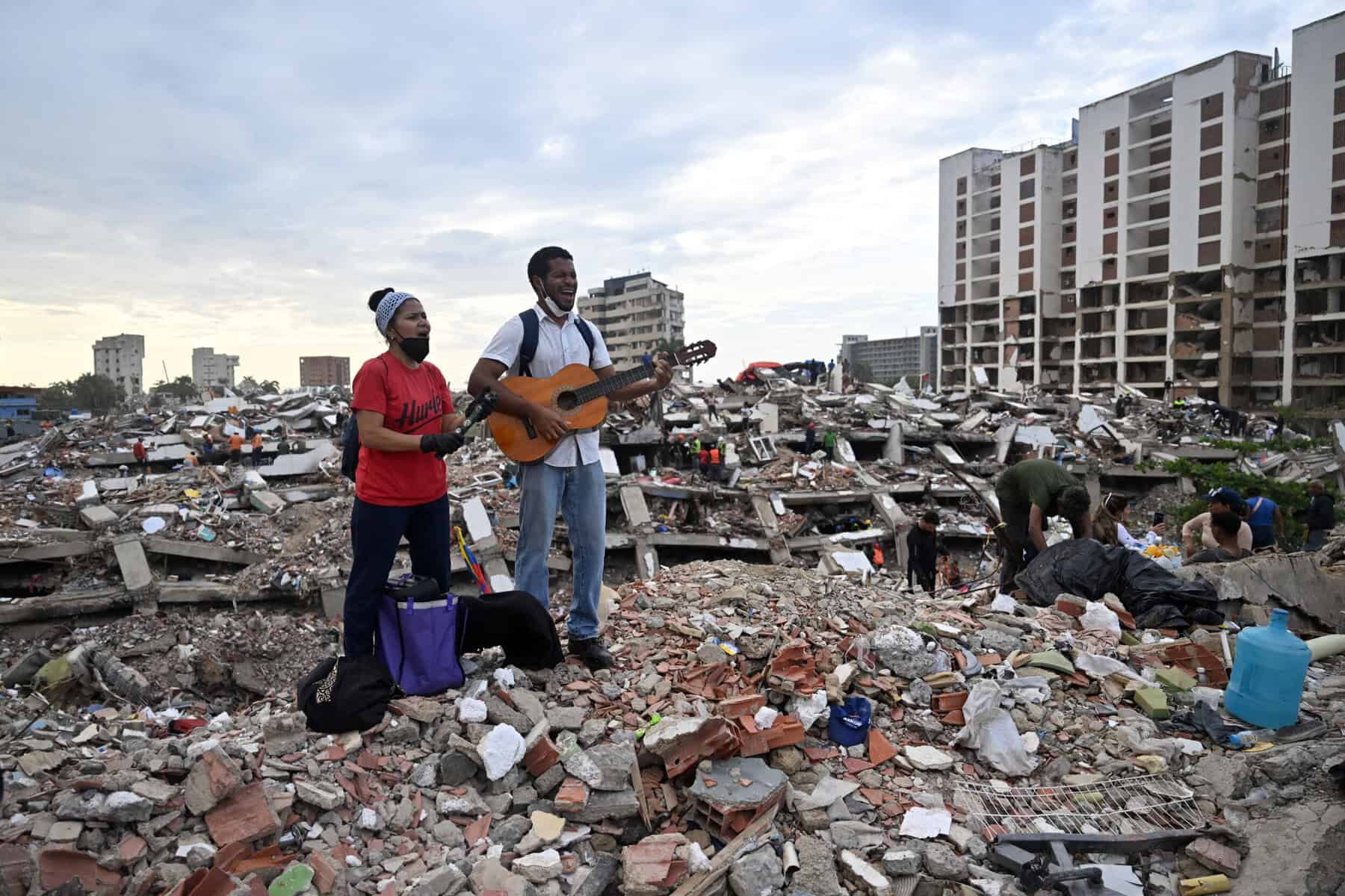 Residents sing Christian worship songs
