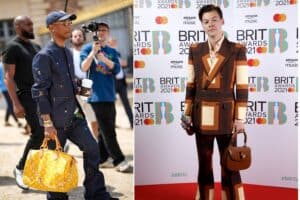 Pharell Williams and Harry Styles Pictures via JMEnternational/JMEnternational for BRIT Awards/Getty Images and by Jacopo Raule/Getty Images