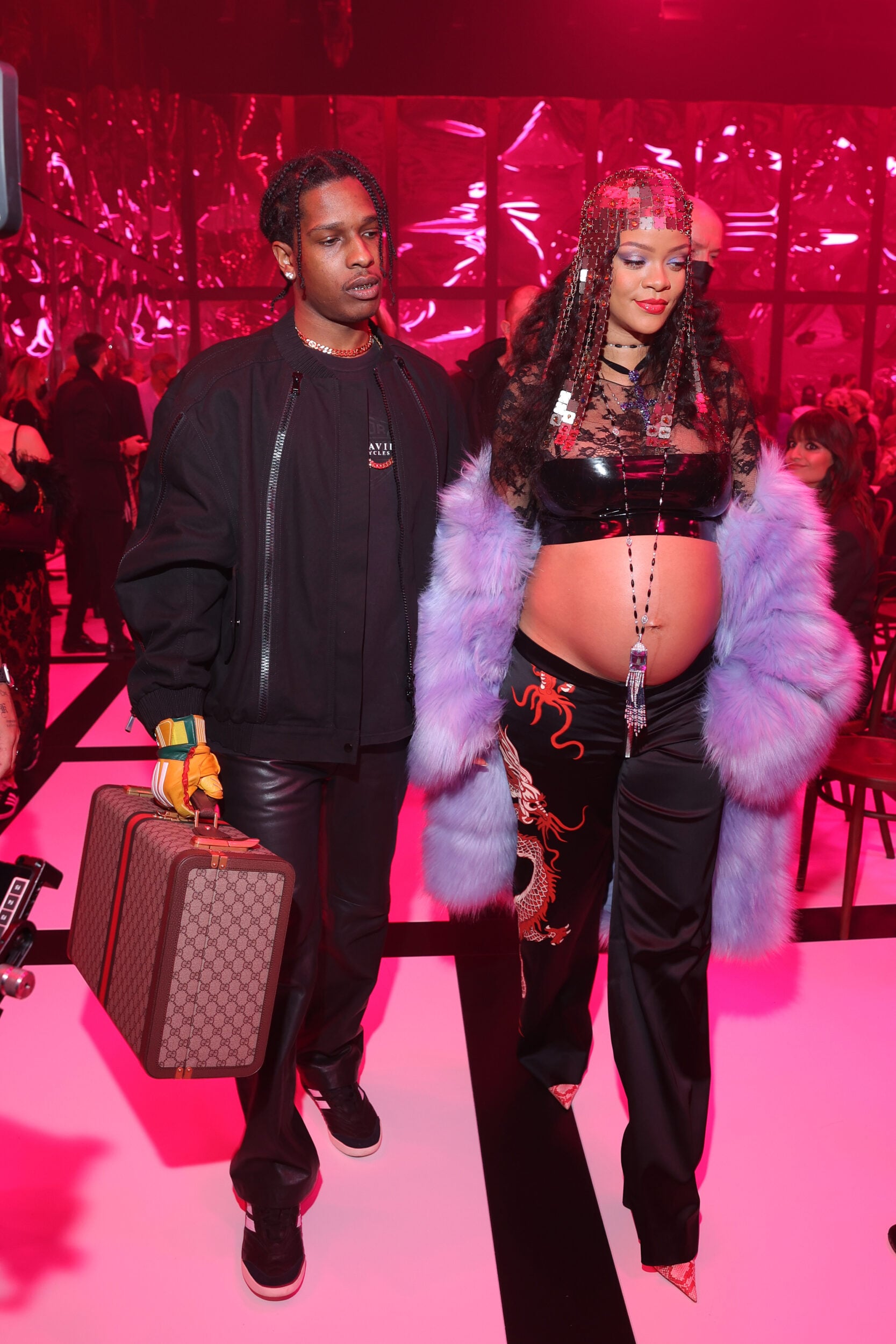 Asap Rocky and Rihanna are seen at the Gucci show during Milan Fashion Week Fall/Winter 2022-23 on 25 February 25, 2022 in Milan, Italy. Picture: Victor Boyko/Getty Images for Gucci