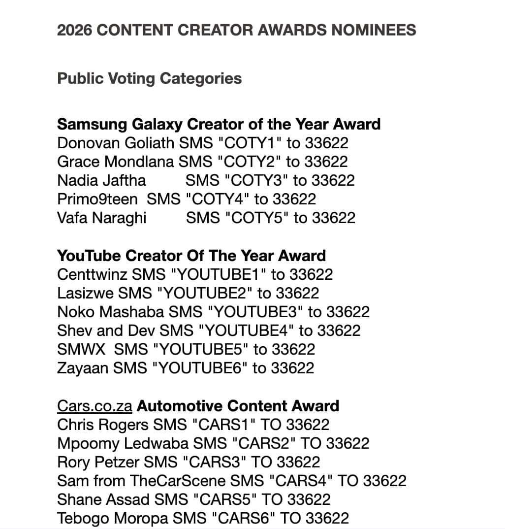 2026 CONTENT CREATOR AWARDS NOMINEES
