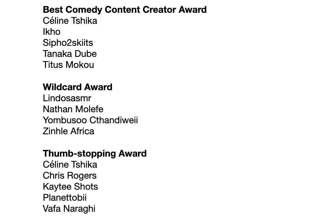 2026 Content Creator Awards Nominees