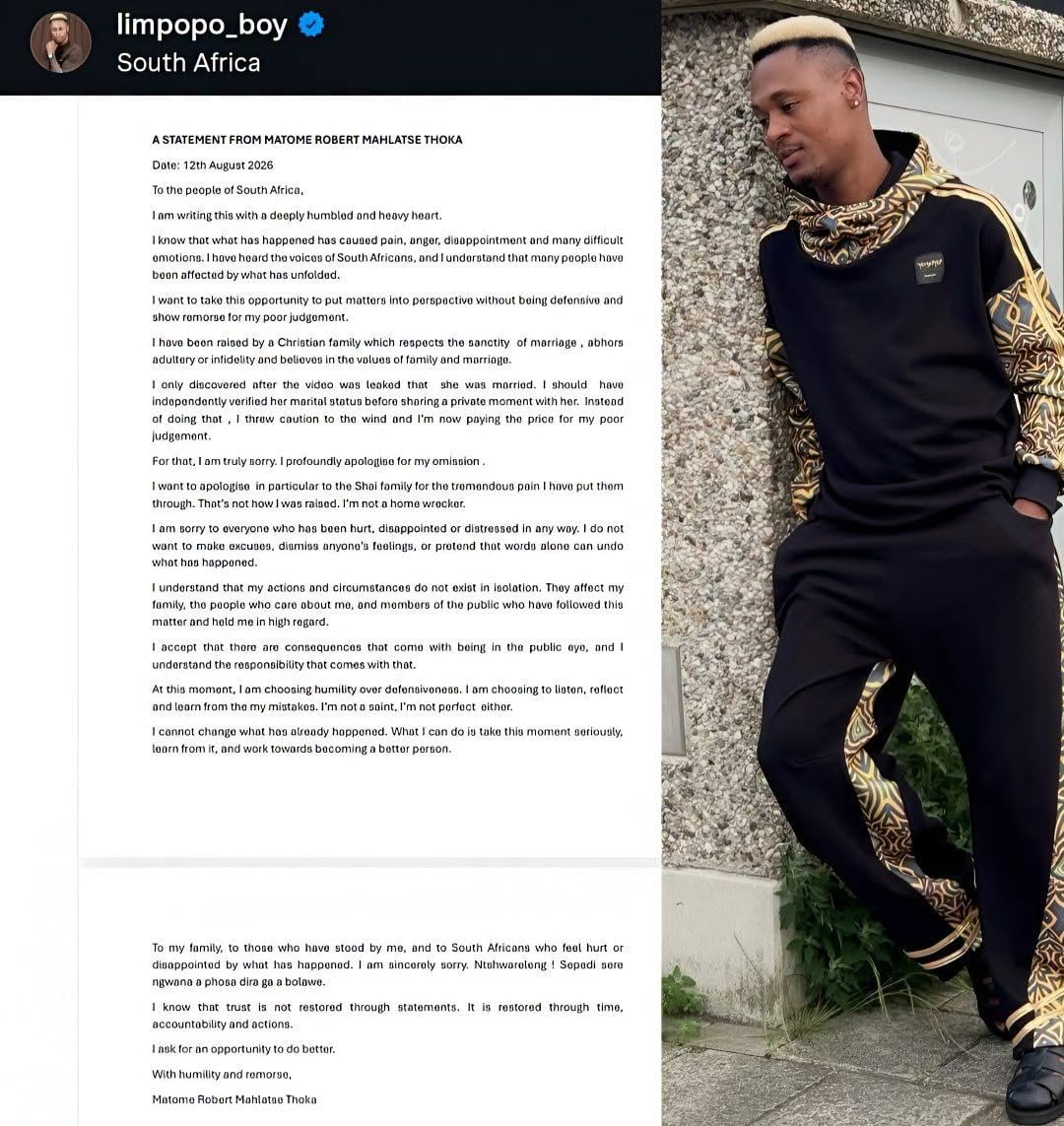 Limpopo Boy's apology on social media. Picture: Instagram