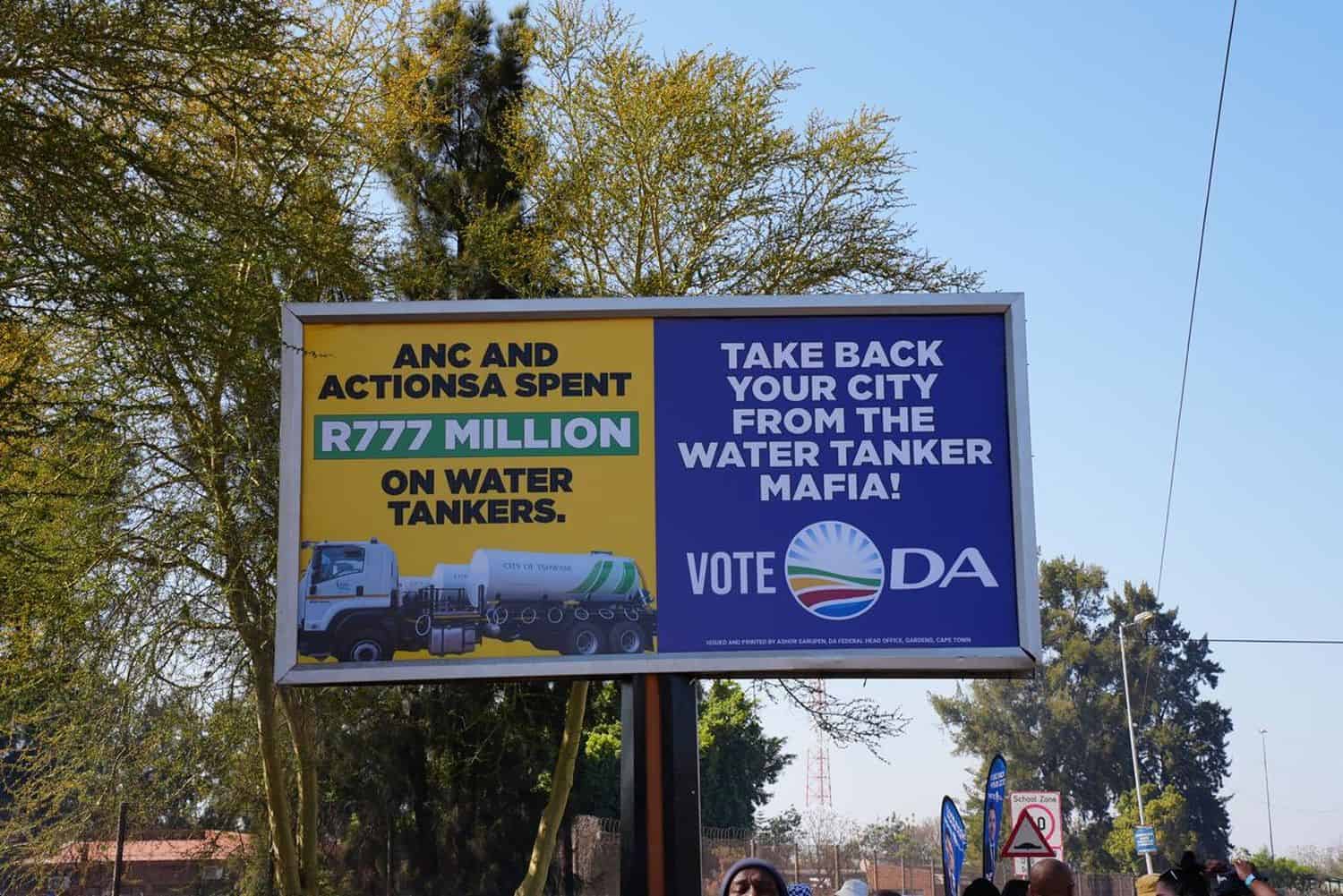 The DA's billboard in Hammanskraal. water Tshwane Picture: Supplied/DA