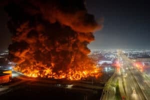 a large fire at a chemical plant