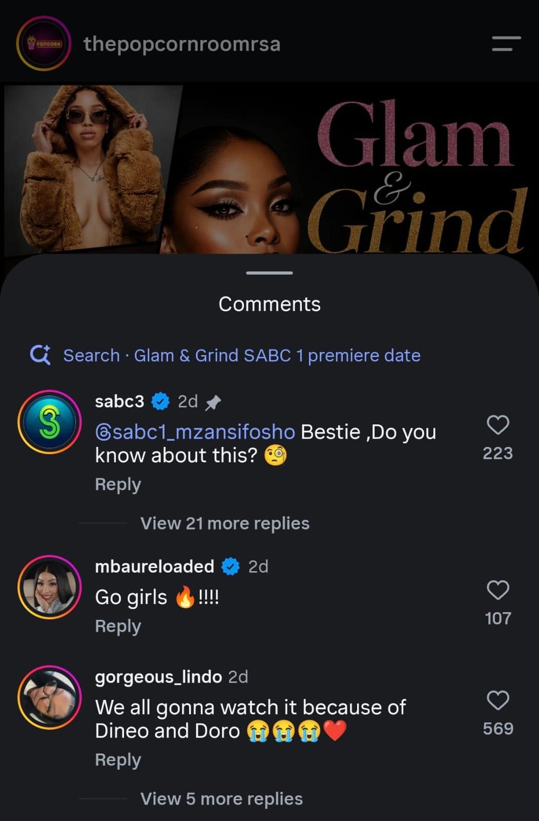 SABC1 shuts down "Glam & Grind" Slay Queen reality show rumours