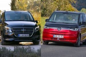 VW Caravelle eHybrid edges Mercedes-Benz V300d