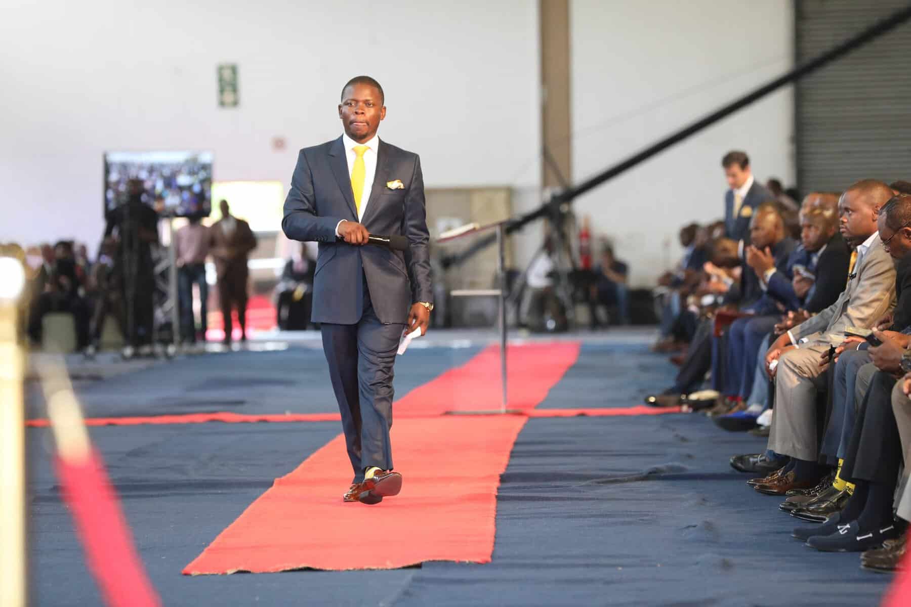 Prophet Shepherd Bushiri preaches to worshippers during a service at the Enlightened Christian Gathering (ECG).Picture via by Gallo Images / Sowetan / Thulani Mbele