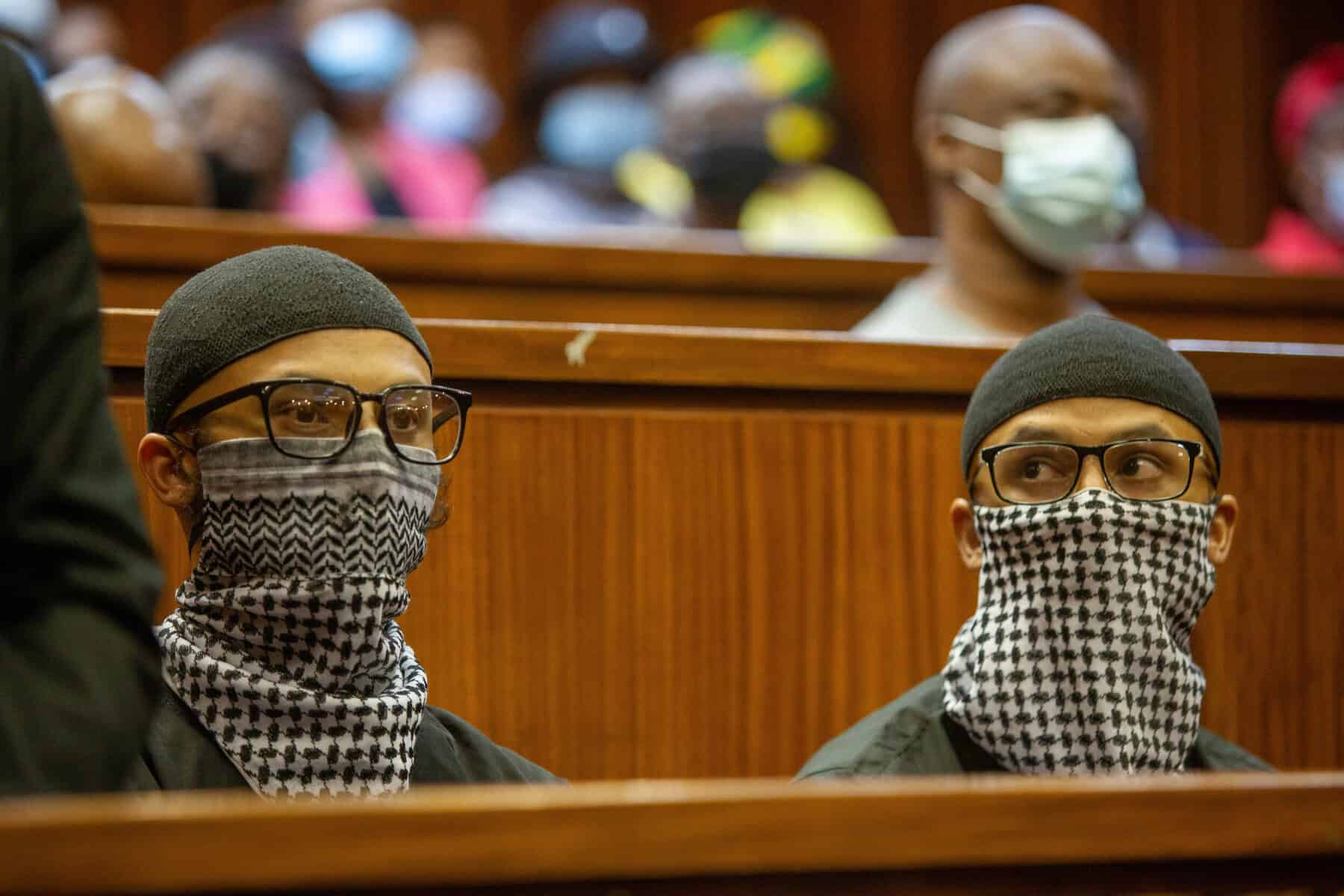 Thulsie twins ( Brandon Lee and Tony Lee Thulsie) appears at Johannesburg High Court on January 17, 2022 in Johannesburg, South Africa. It is reported that the twins were arrested in 2016 during raids in Gauteng, with the authorities alleging they were linked to Islamic State (ISIS). Picture via Gallo Images/Papi Morake
