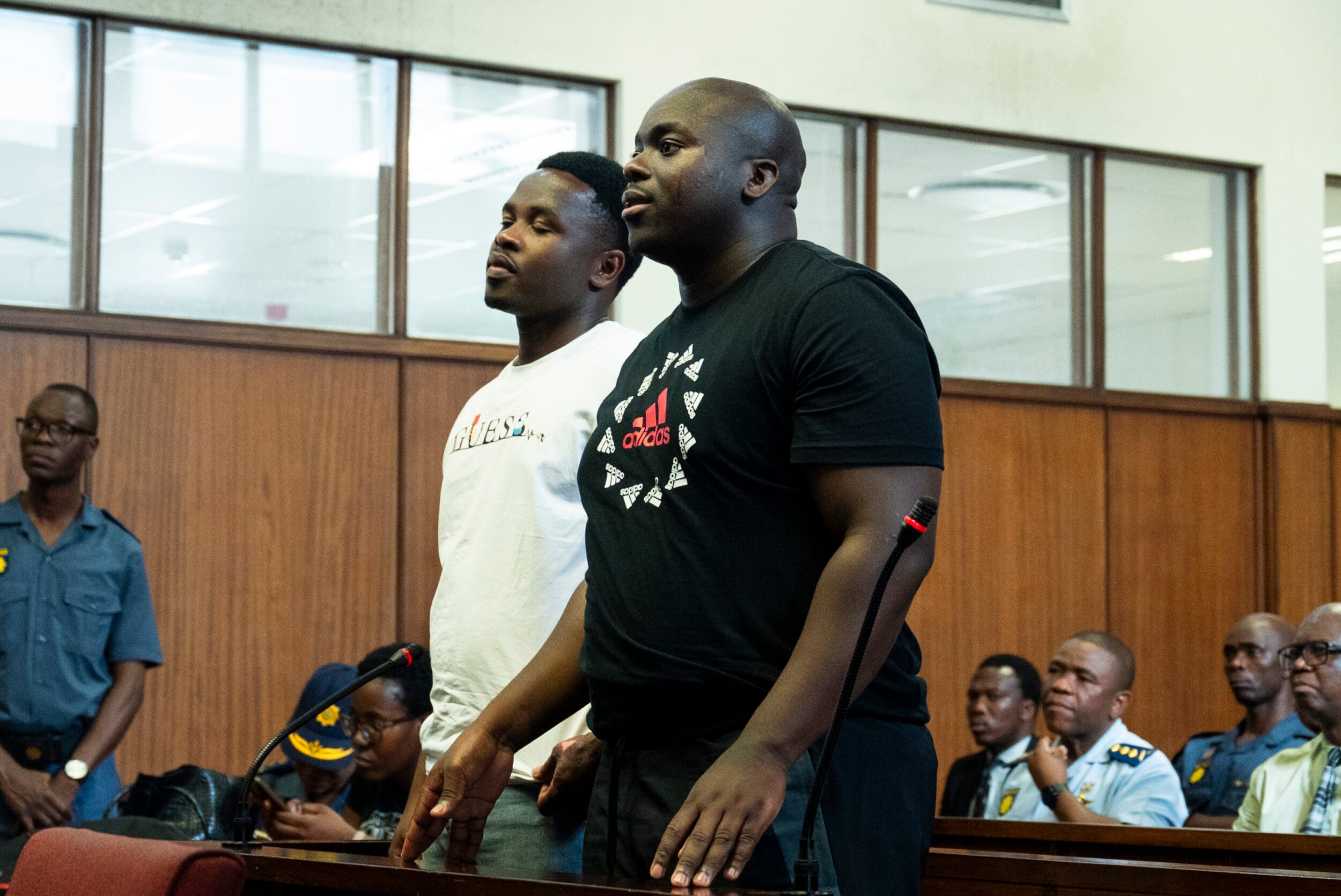 Accused Malusi Ndimande and Siyabonga Ndimande appear at Durban Magistrate's Court on November 11, 2025 in Durban, South Africa. The two(2) Ndimande brothers arrived in KZN after being extradited from Eswatini for the murder case of SA rapper Kiernan AKA Forbes and chef Tebello Tibz Motsoane. (Photo by Gallo Images/Darren Stewart)
