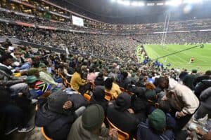 Almost 86 000 fans turned up for the third Test between the Springboks and All Blacks at FNB Stadium, Soweto, despite high ticket prices and a warning of severe weather. Picture: Sydney Seshibedi/Gallo Images