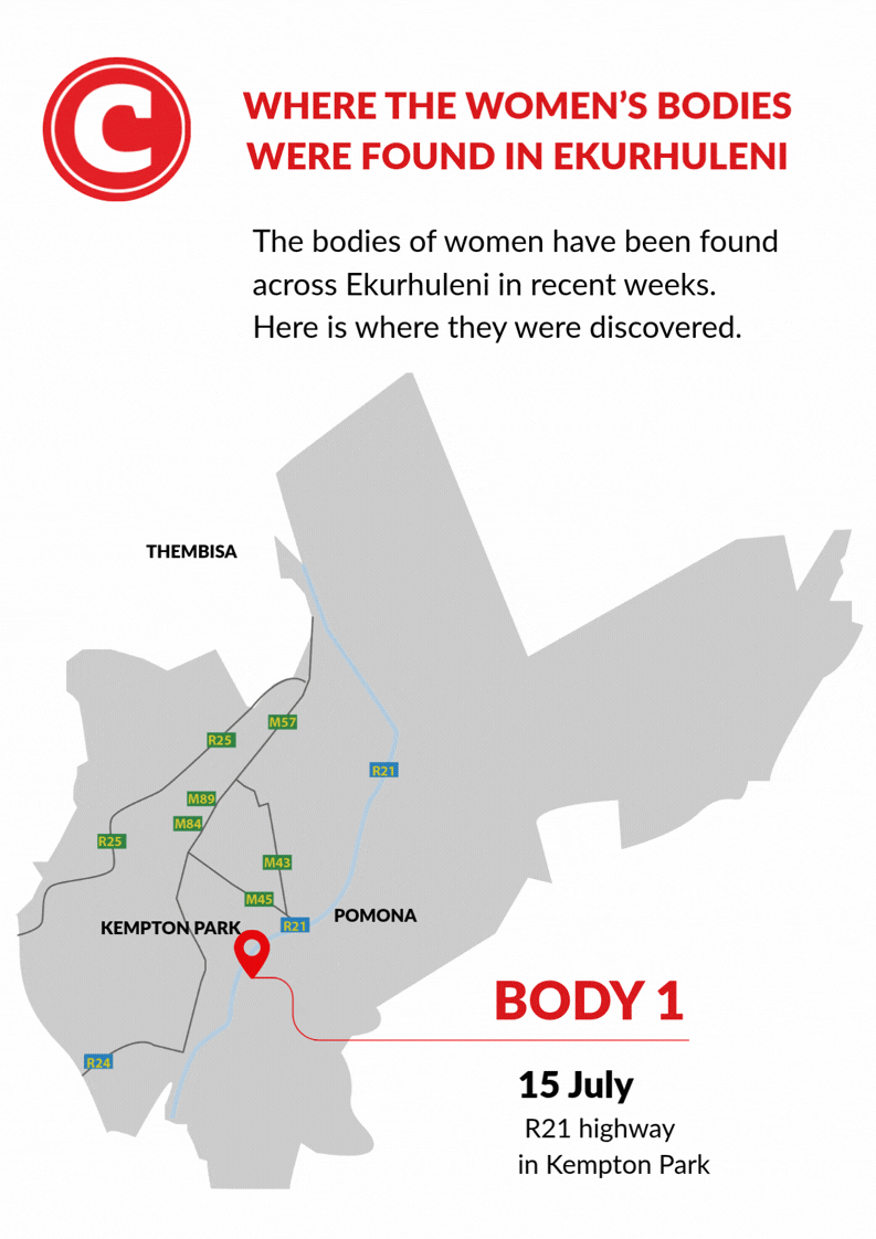 Kempton Park map women's bodies found 10th victim