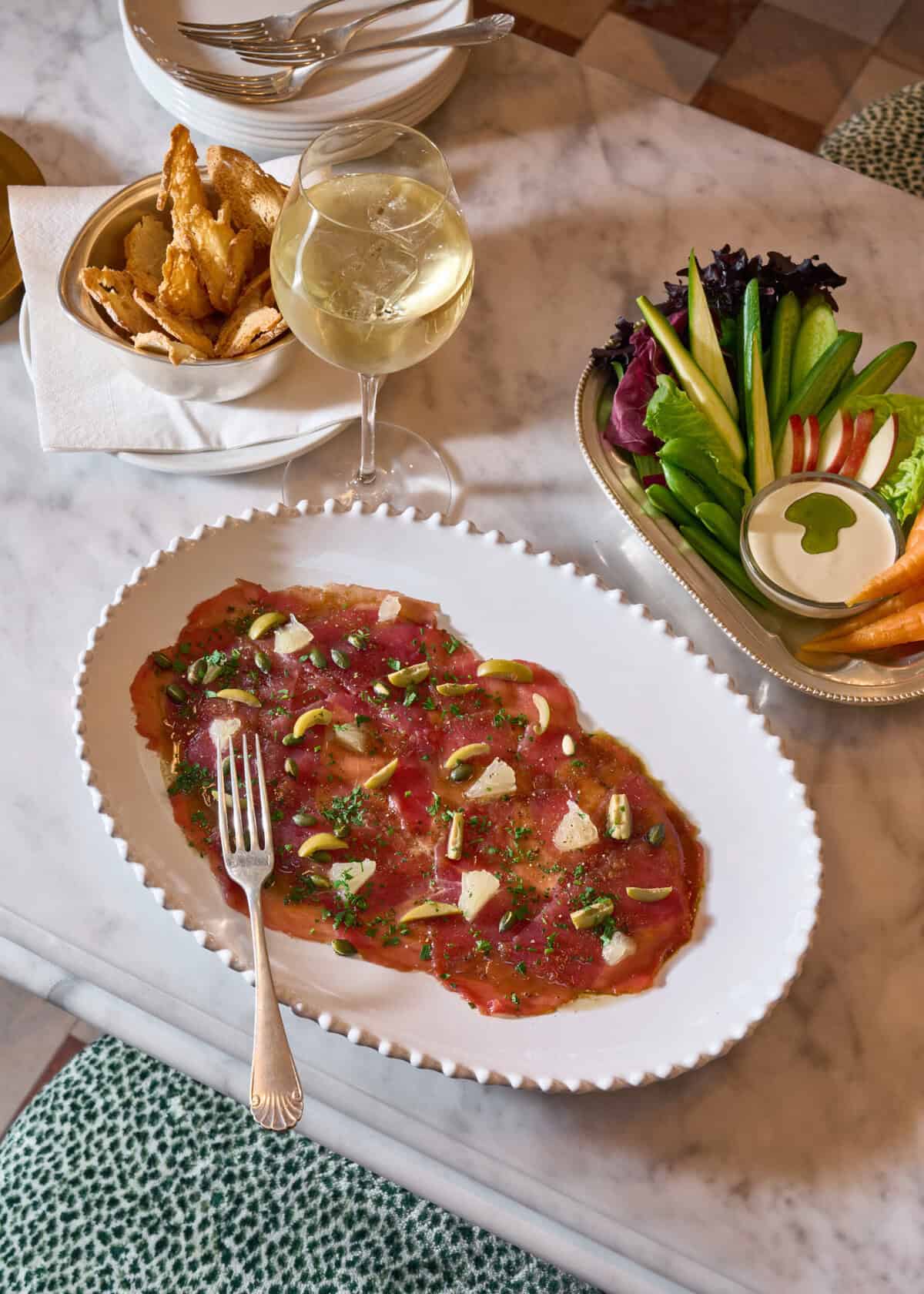Le Parc Polofields Tuna Carpaccio and Cruditee. Picture: Supplied, tashas Group.