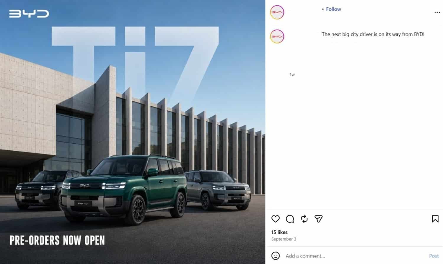 Fangchengbao Tai 7 coming to South Africa as BYD Ti7