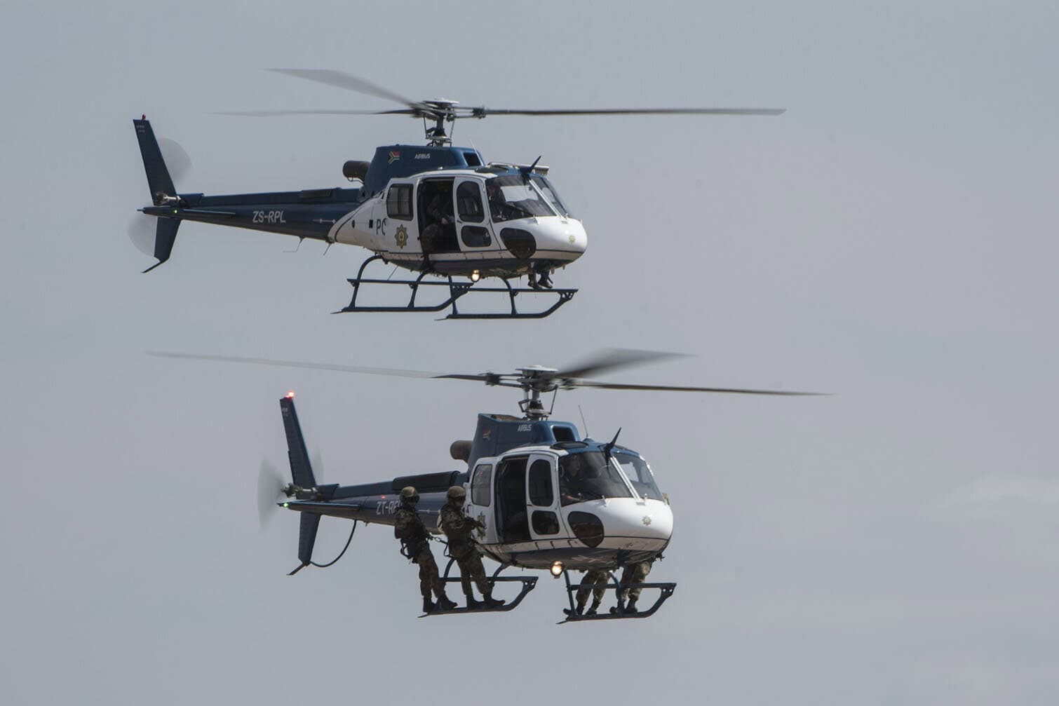 The South African Police Service (SAPS) Air Wing and Flying Squad featured live tactical displays and high-speed pursuit demonstrations at the Africa Aerospace and Defence (AAD) 2026 expo, 19 September 2026, at Air Force Base Waterkloof in Centurion. The expo serves as Africa's premier aerospace and defense exhibition, showcasing air, land, and sea technologies. Saturday and Sunday featured a public airshow including gripens and hawk jets, as well as the Roovalk helicopter, among others. Picture: Michel Bega/The Citizen
