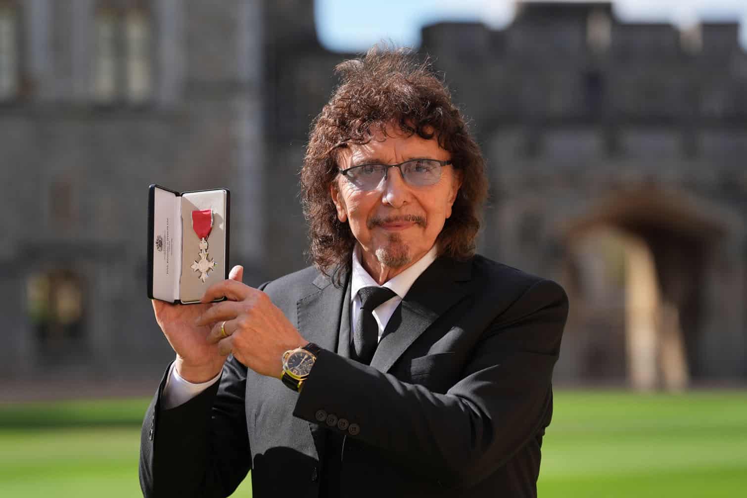 Tony Iommi, musician and co-founder, Black Sabbath after he was made a Member of the Order of the British Empire by The Princess Royal at an investiture ceremony at Windsor Castle on September 30, 2026 in Windsor, England. (Photo by Yui Mok - Pool/Getty Images)