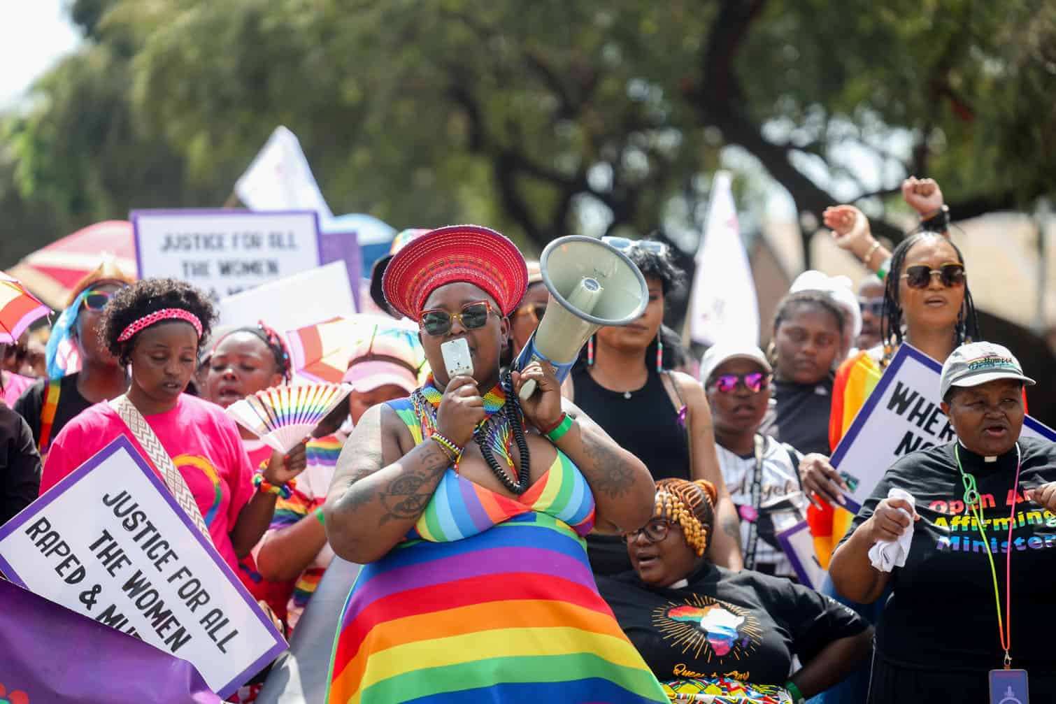 Participants take part in the Soweto Pride March on September 25, 2026 in Soweto, South Africa. The march, under the theme, “iSango leNkululeko – Our Heritage” highlights community safety, access to justice, social cohesion, and equal constitutional rights while honoring victims of hate crimes. (Photo by Gallo Images/Sharon Seretlo)