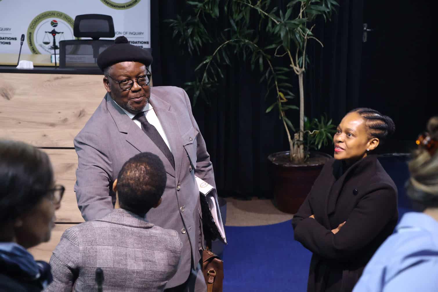 Former minister of police Nkosinathi Nhleko greets a journalist after appearing before the Truth and Reconciliation Cases Commission of Inquiry in Johannesburg, 9 September 2026. Picture: Lerato Thooe
