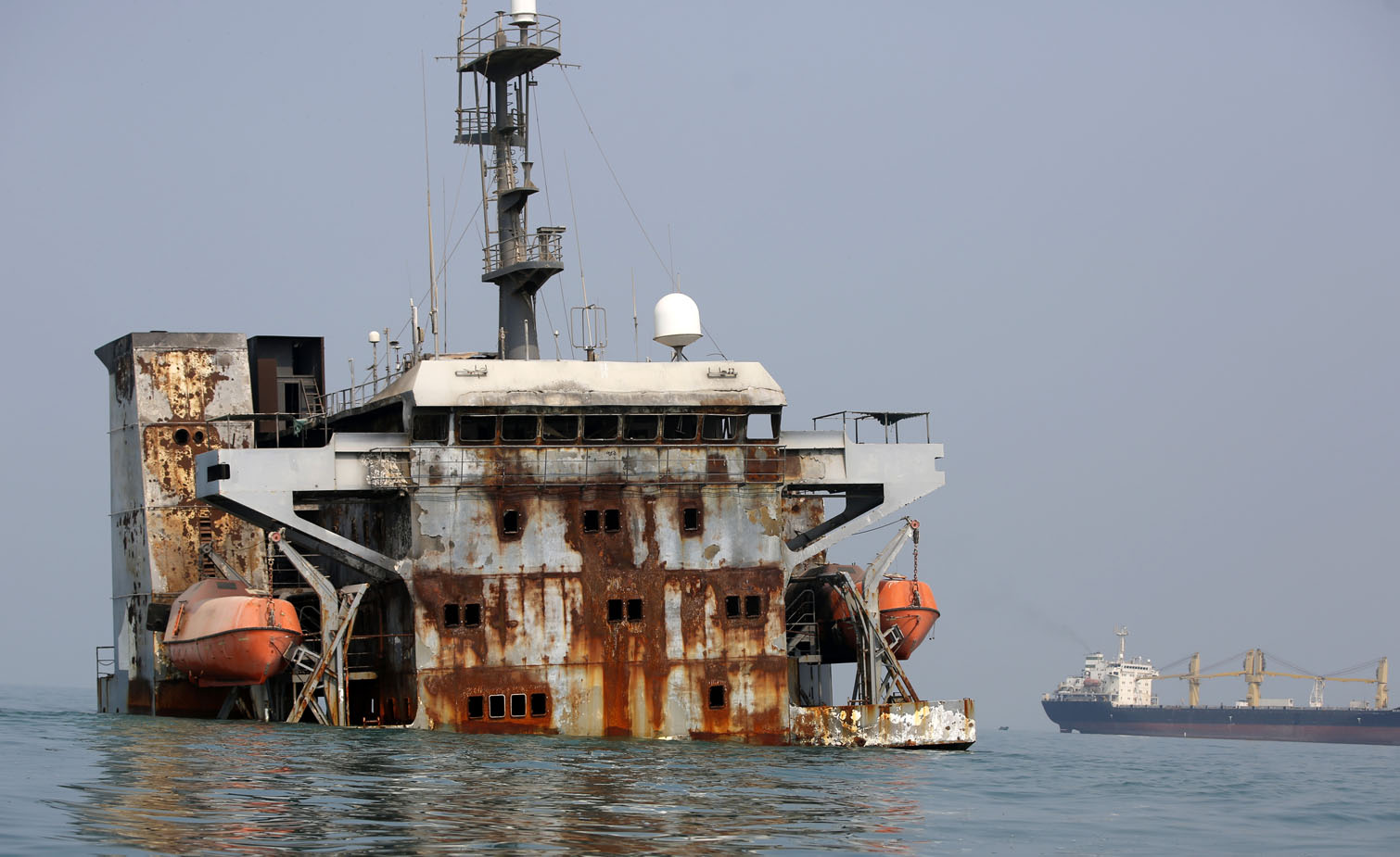 A view of the Iranian Revolutionary Guard Corps Navy warship struck by a U.S. missile, off the coast of Bandar Abbas, Iran, on September 9, 2026. (Photo by Fatemeh Bahrami/Anadolu via Getty Images)