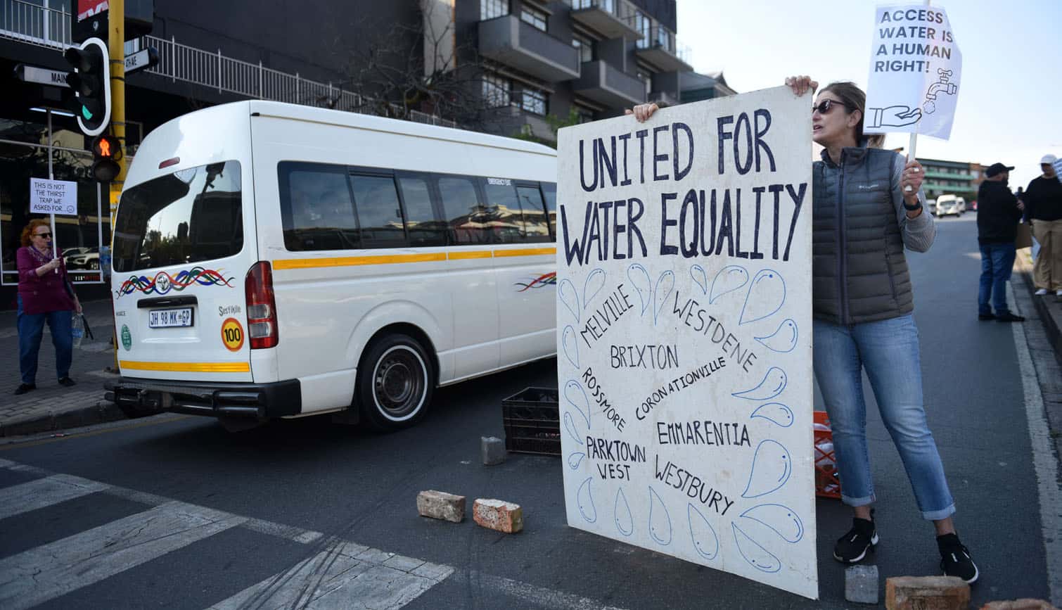 Residents of Melville and surrounding suburbs picket along Main Road and 4th Avenue in Johannesburg, 14 September 2026, demanding urgent action from Johannesburg Water over inconsistent water supply that has disrupted daily life, forcing some residents to wake up at night to collect water. Picture: Nigel Sibanda/The Citizen