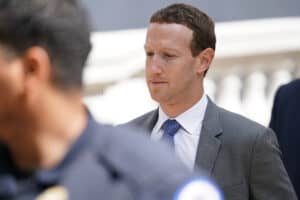 Mark Zuckerberg, CEO of Meta, leaves the “AI Insight Forum” at the Russell Senate Office Building on Capitol Hill on September 13, 2023 in Washington, DC. Lawmakers are seeking input from business leaders in the artificial intelligence sector, and some of their most ardent opponents, for writing legislation governing the rapidly evolving technology. (Photo by Nathan Howard/Getty Images)