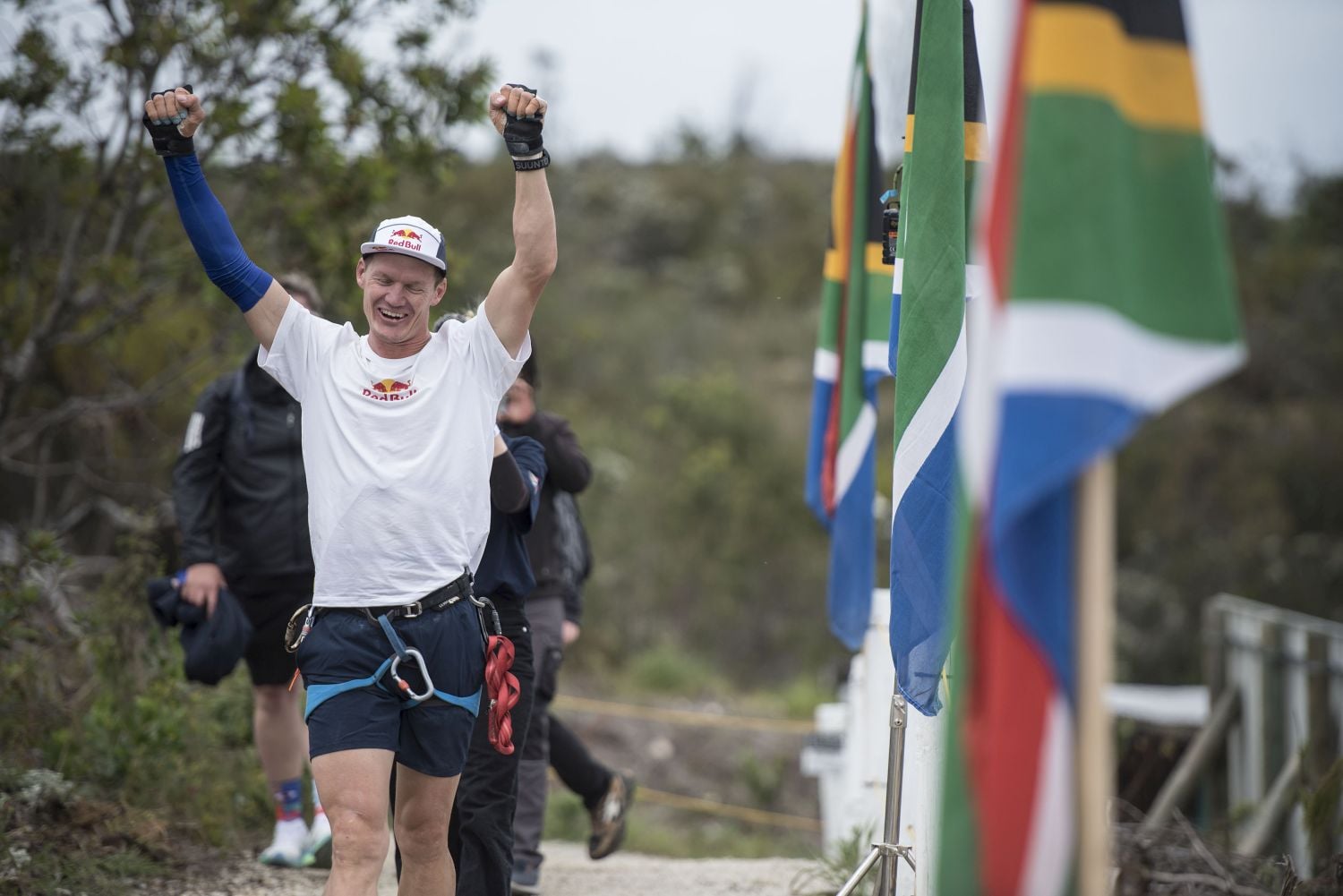 Thomas Van Tonder celebrates after crossing the Bloukrans Bridge using monkey bars, 26 October 2026. Picture: Michel Bega/The Citizen