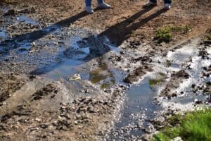 Foul sewage runs across the road in Lydenburg