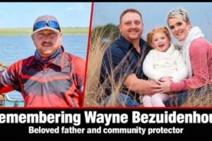 Wayne Bezuidenhout, pictured fishing and with his wife Corlien and their daughter, is remembered for his generosity and dedication to protecting his community.