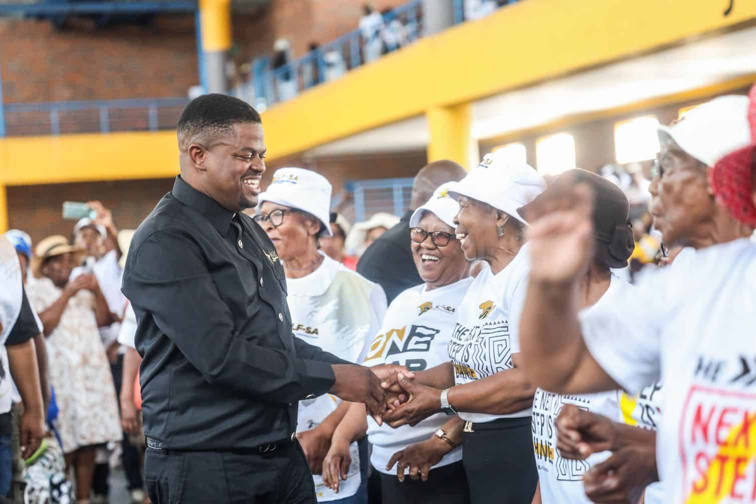 Hulisani Mani (ELF-SA leader) greet supporters at the ELF-SA Manifesto Launch at Orlando Community Hall on October 16, 2026 in Soweto, South Africa. The 2026 South African municipal elections will be held on 4 November 2026 across South Africa, to elect councils for all district, metropolitan and local municipalities in each of the country's nine provinces. (Photo by Gallo Images/Sharon Seretlo)