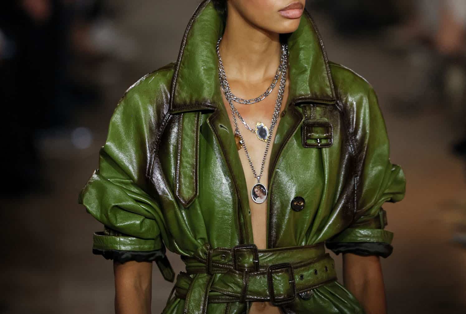 A model presents a creation for the Acne Studios Women's Spring/Summer 2027 collection fashion show as part of the Paris Fashion Week, in Paris on September 30, 2026. (Photo by Xavier GALIANA / AFP)