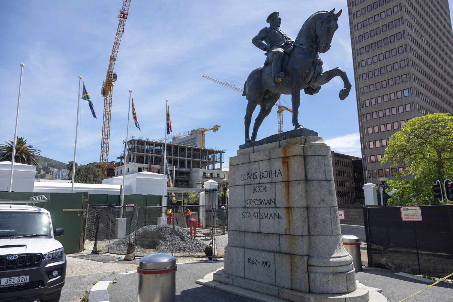 Construction work at the House of Parliament on October 16, 2026 in Cape Town, South Africa. The Parliament of South Africa suffered a devastating arson fire on January 2, 2022, which heavily damaged the National Assembly and the Old Assembly buildings. (Photo by Gallo Images/Misha Jordaan)