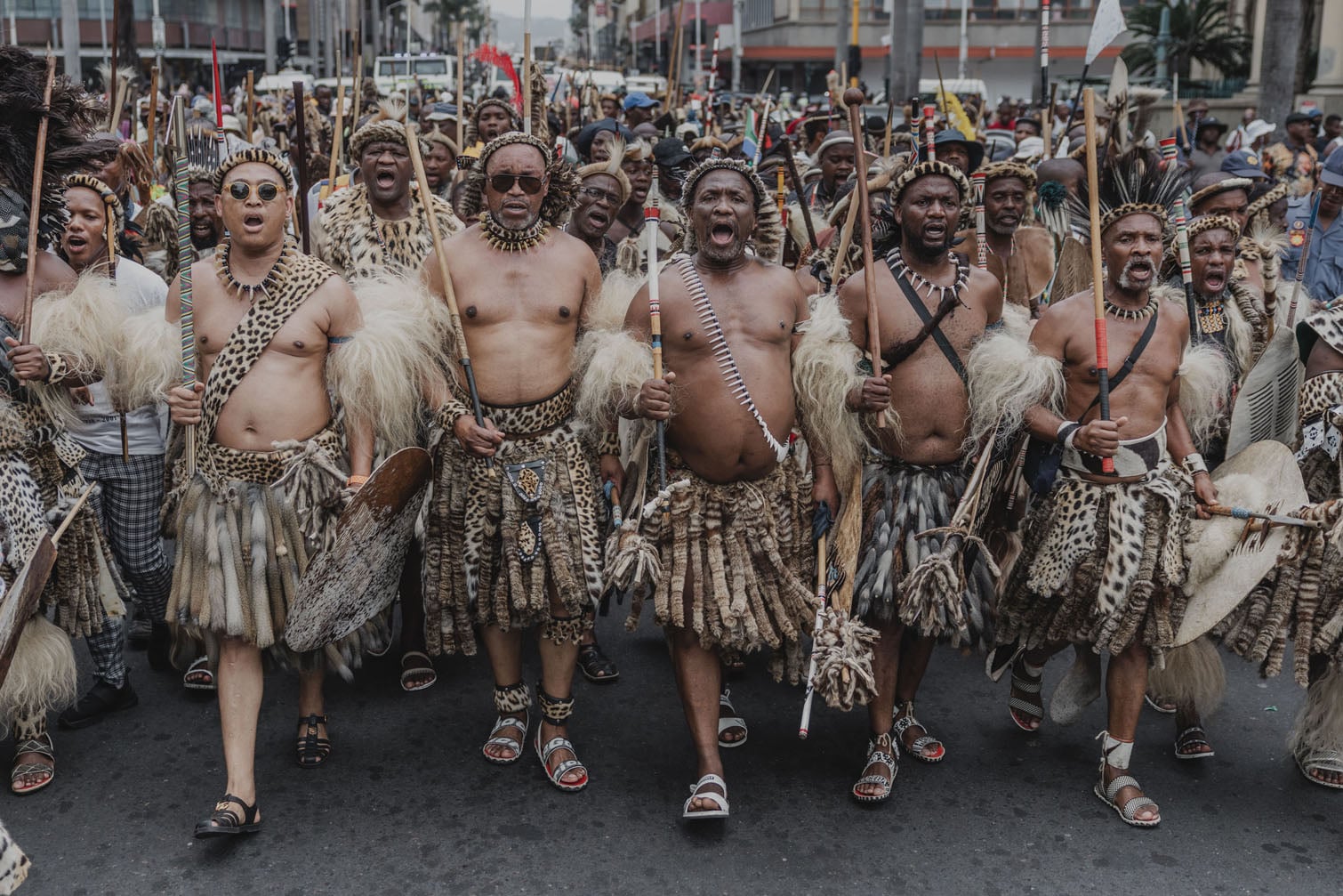 Hundreds of members of Zulu regiments, known as “amabutho”, march through central Durban, 17 October 2026, calling for an end to gender-based violence and femicide. KwaZulu-Natal Premier Thamsanqa Ntuli was expected to address the demonstrators at Gugu Dlamini Park. Picture: Rajesh Jantilal